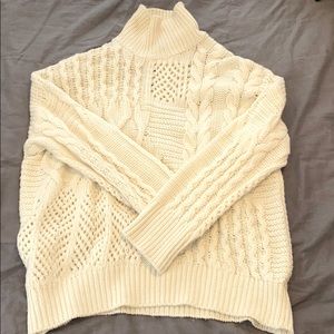 White Chunky Cable Knit Cashmere & Wool Sweater